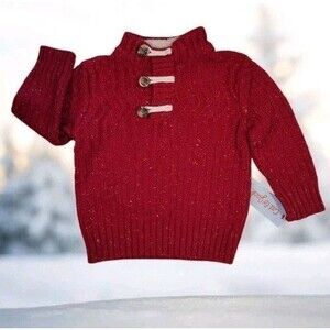 Cat & Jack Varigated Red 3 Button Mock Turtle Neck Sweater Cotton Blend 2T NWT